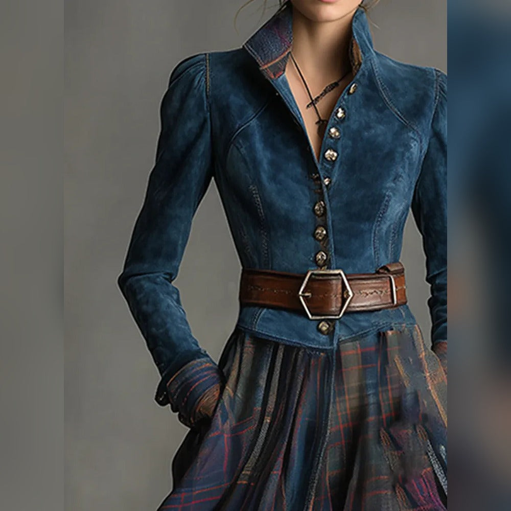 Beulah fitted maxi dress with plaid skirt