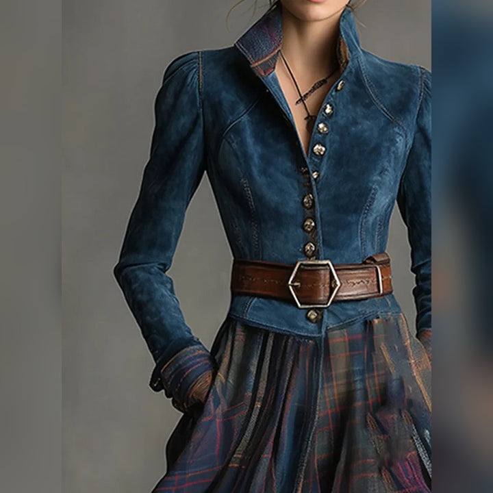Beulah fitted maxi dress with plaid skirt