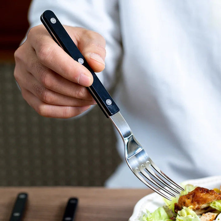 BistroLine black stainless steel forks and knives close-up