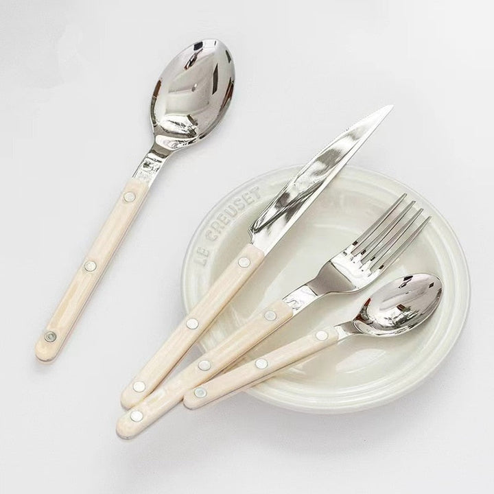 BistroLine black stainless steel cutlery set lifestyle table setting