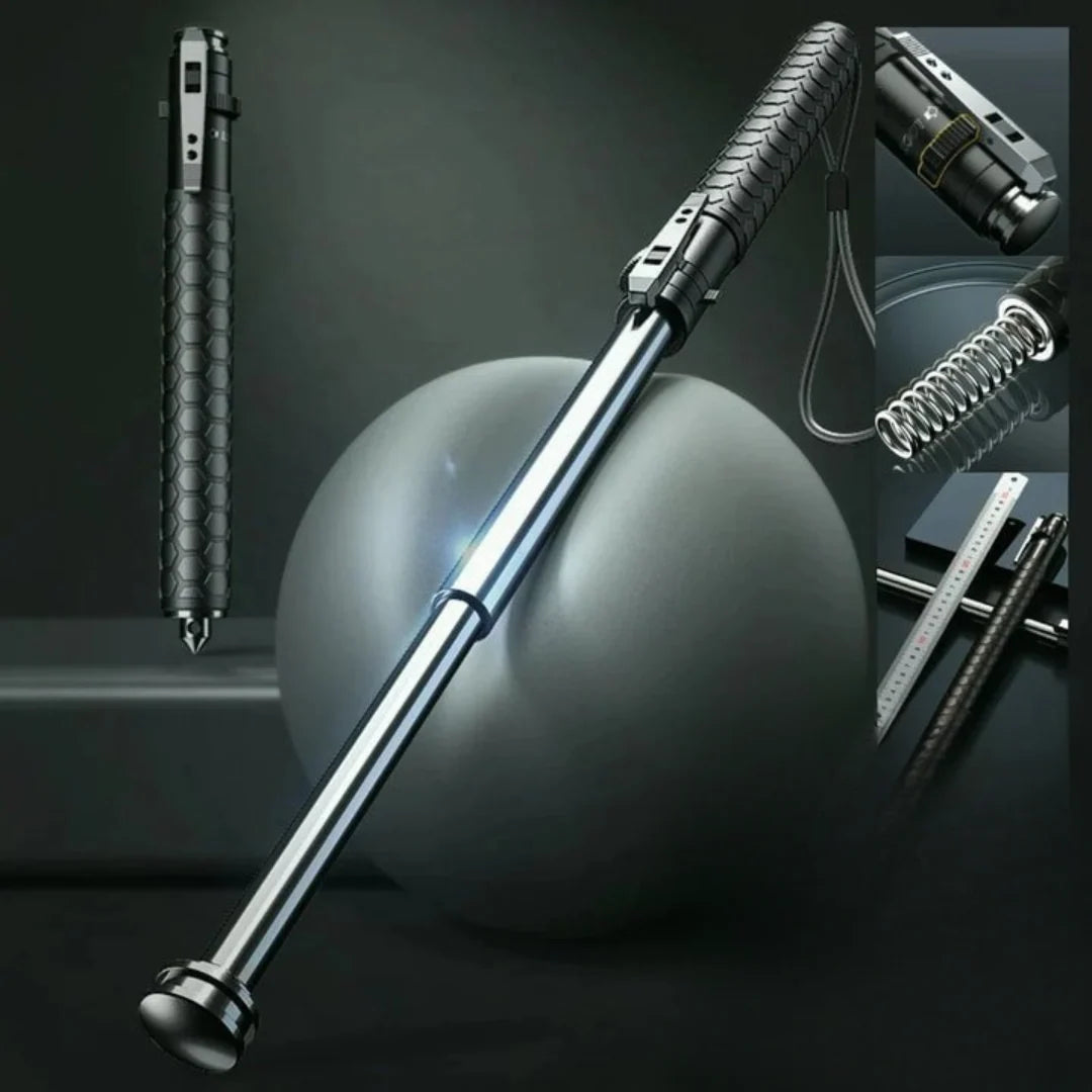 Deployment mechanism close-up on the self defense walking stick