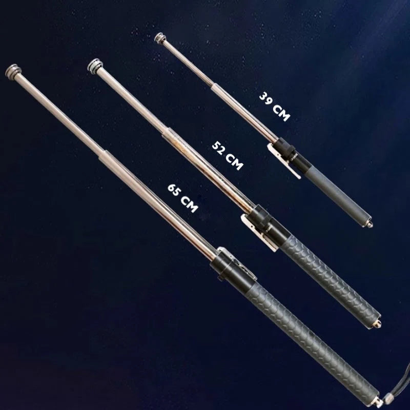 Textured grip handle on the automatic self defense walking stick