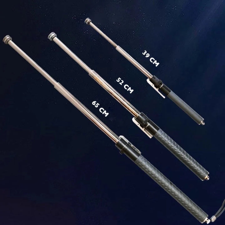 Textured grip handle on the automatic self defense walking stick