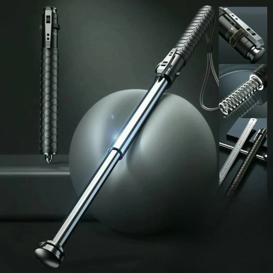 Side view of Automatic Self-Defense Walking Stick with one-click mechanism and rust-resistant finish