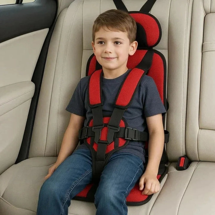 Child travel car seat demonstrating adjustable harness system and compact foldable design for frequent vehicle changes