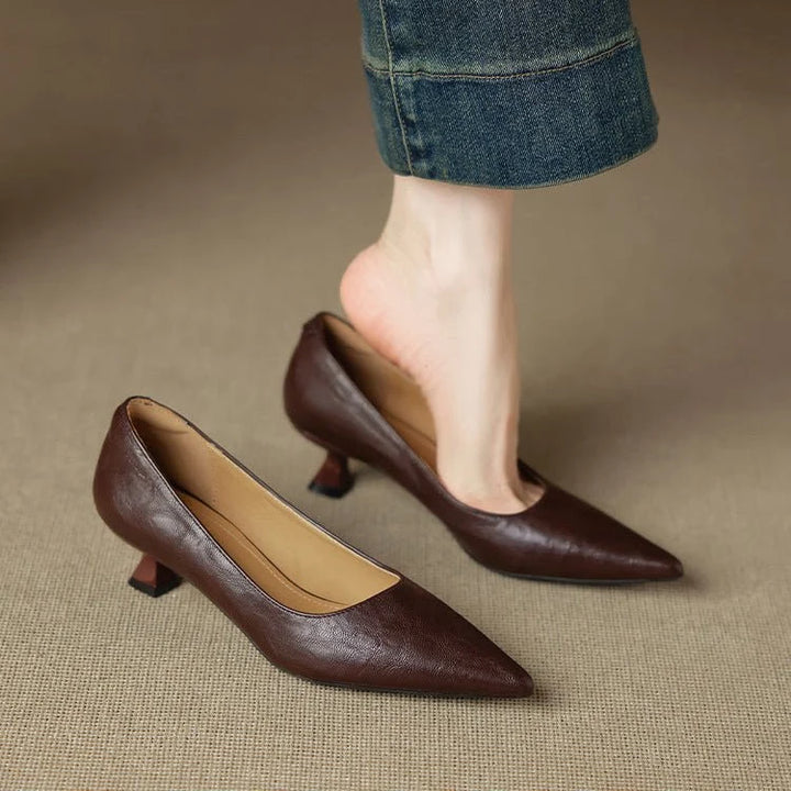 Women's stiletto heels featuring artisan-crafted pointed-toe design and comfortable low heel