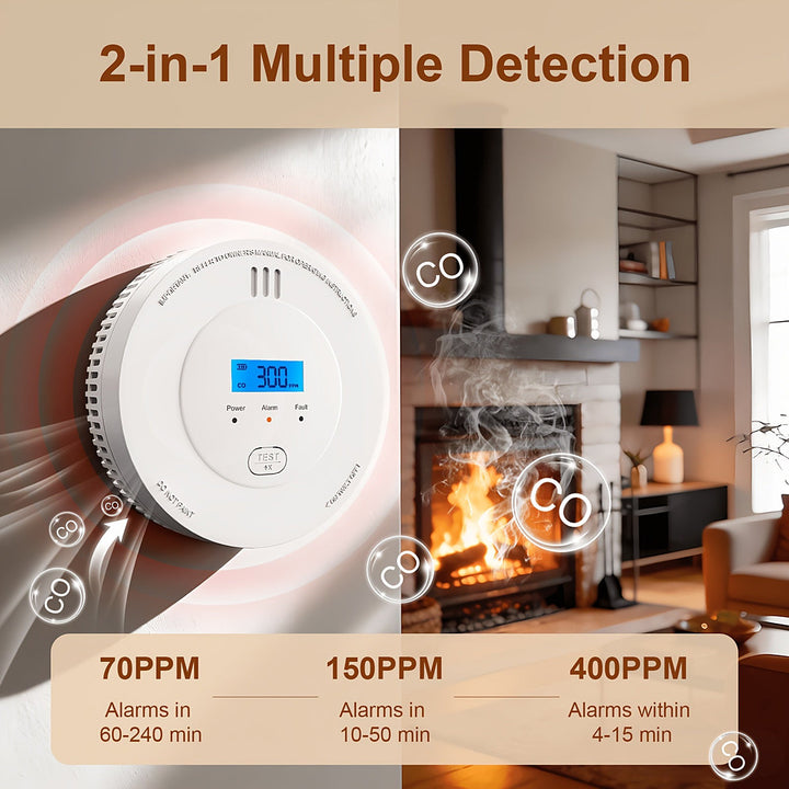 Combination smoke and carbon monoxide alarm for the home