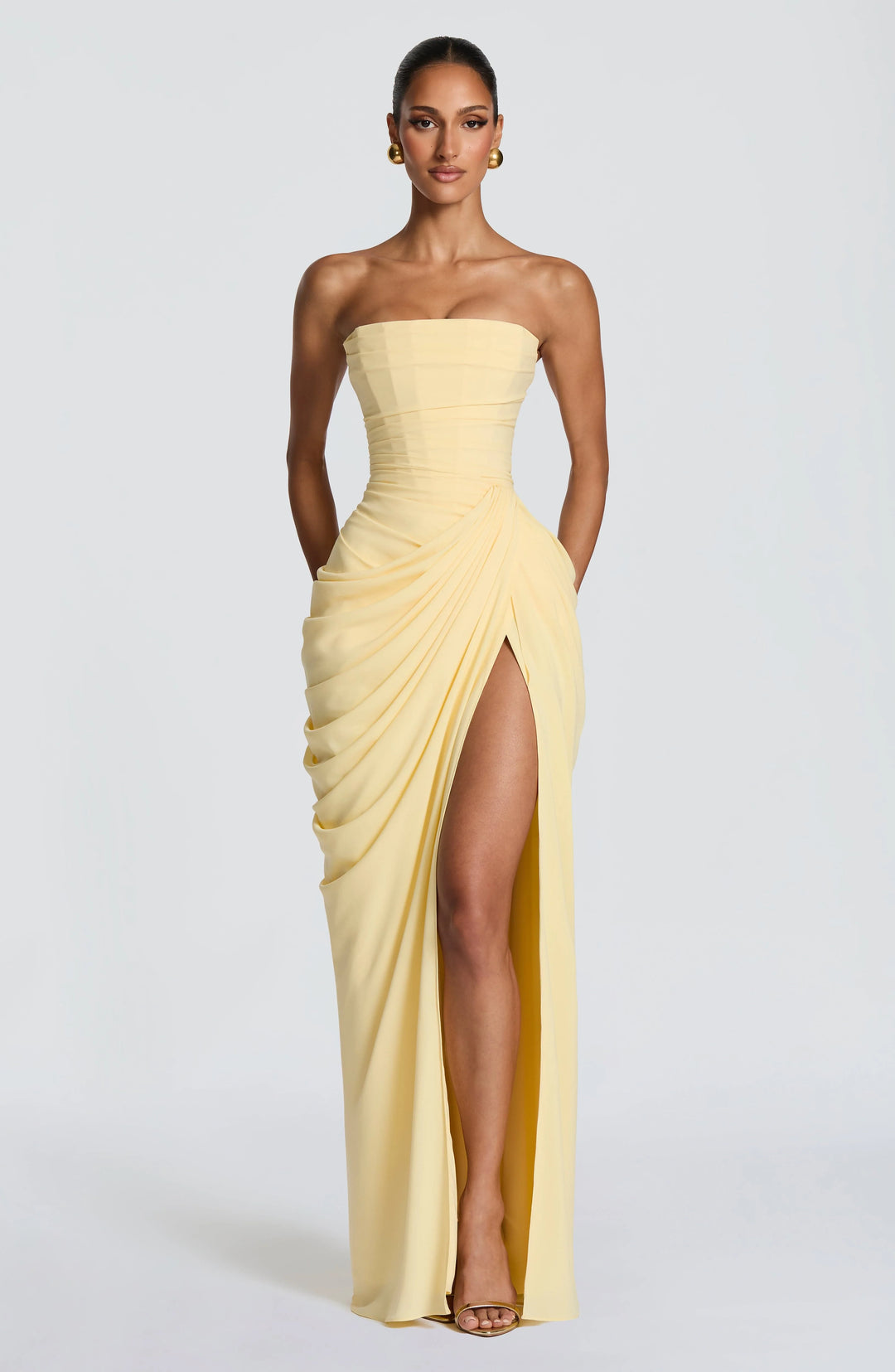Women's Elegant Strapless Draped Maxi Dress