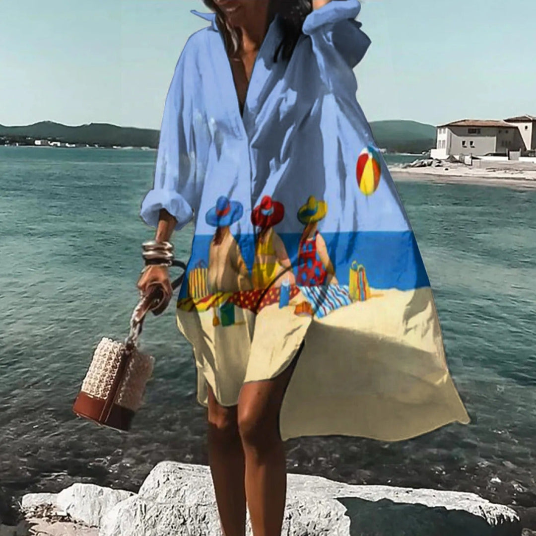 Woman styling Women's Summer Casual Shirt Dress with sandals for casual summer outing