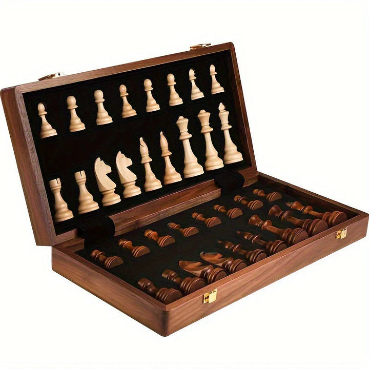 Close-up view of wooden chess pieces showing king and queen with detailed carving and smooth turned finish