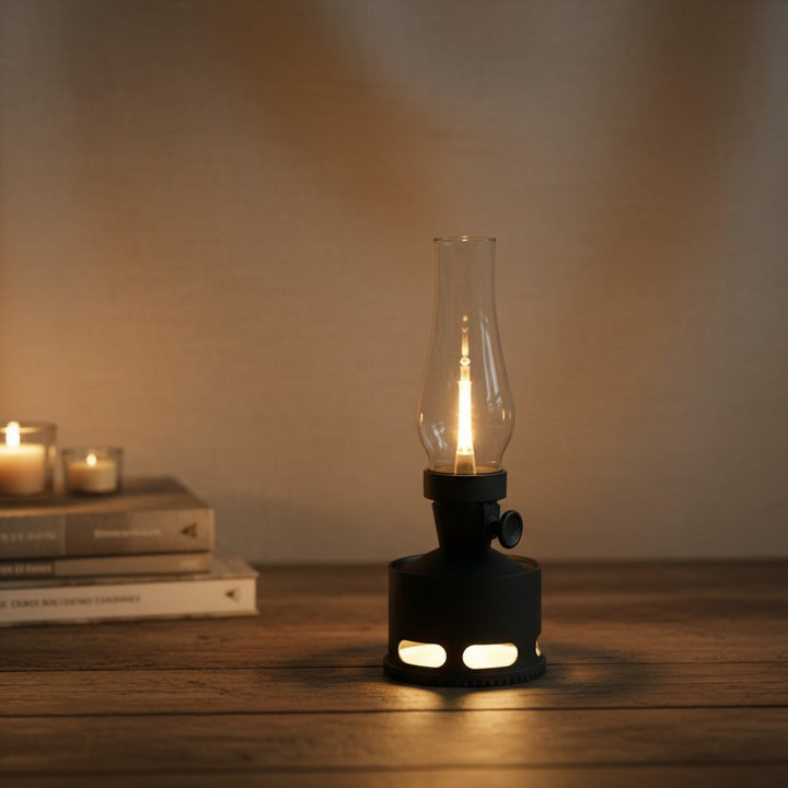 Flarique rechargeable vintage lantern in green, front view