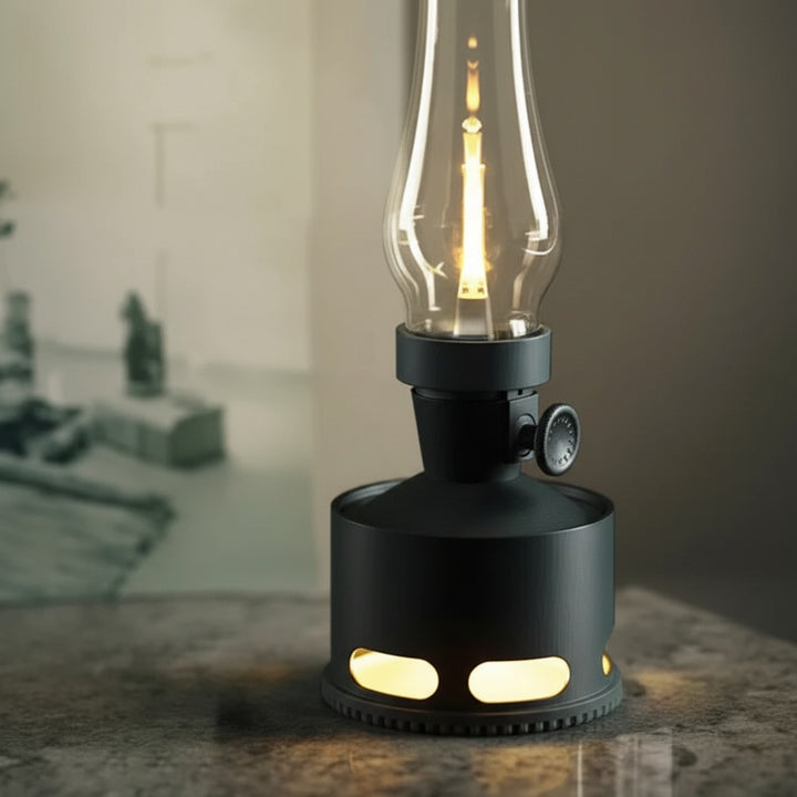 Flarique green vintage lantern, USB-C charging port detail