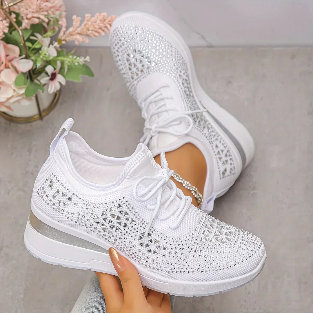Florence Premium Comfortable Orthopedic Shoes in white with rhinestone embellishments and lace-up closure