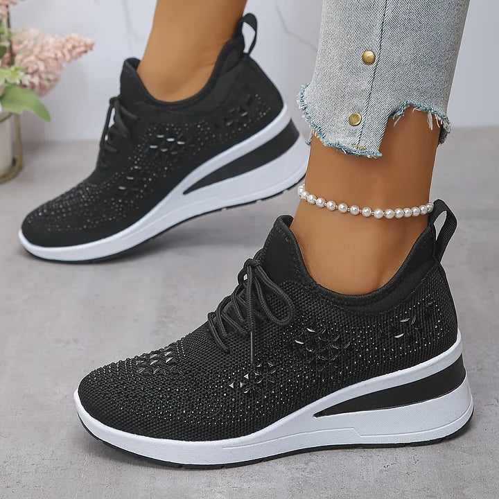 Side angle of Premium Comfortable Orthopedic Shoes showing slip-on design and embellished mesh upper