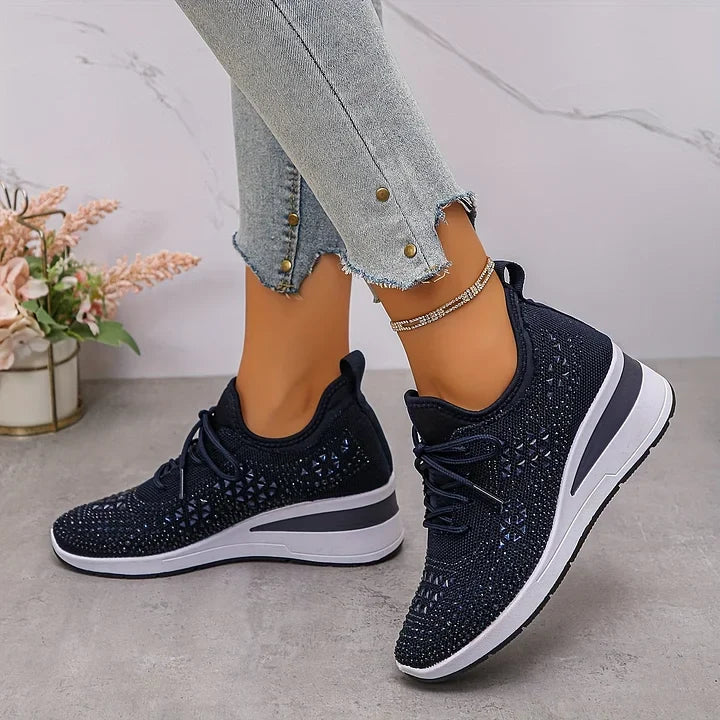 Close-up of mesh upper with rhinestone detailing on Premium Comfortable Orthopedic Shoes