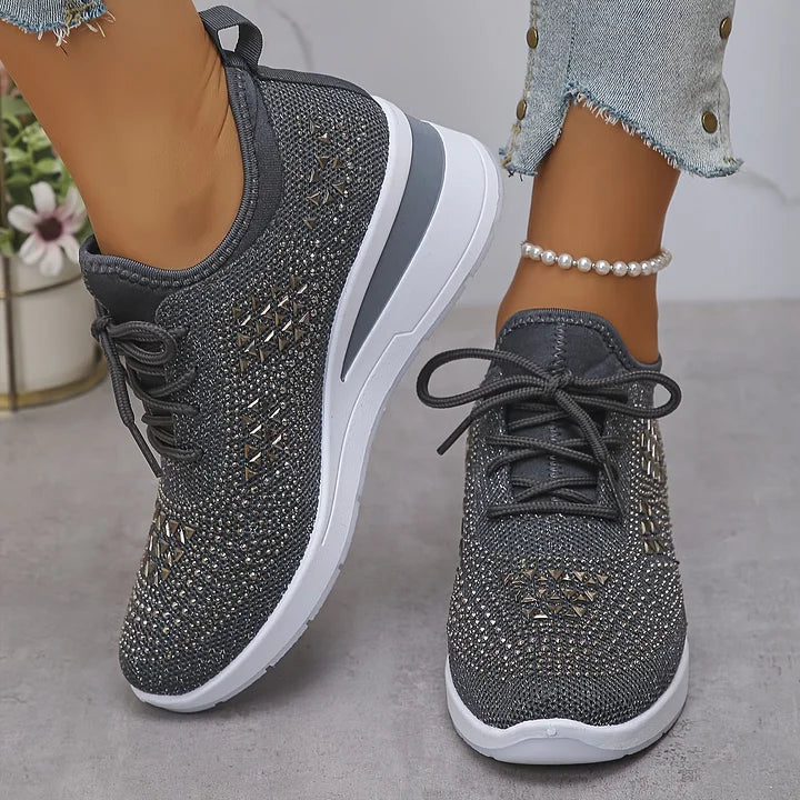 Premium Comfortable Orthopedic Shoes displayed from multiple angles showing rhinestone pattern and construction
