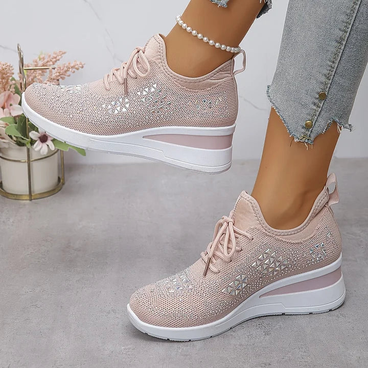 Premium Comfortable Orthopedic Shoes in white with full embellishment and slip-on lace design