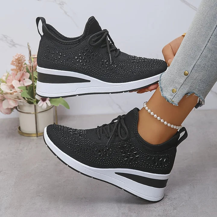 Close-up view of Premium Comfortable Orthopedic Shoes showing embellished mesh upper and cushioned sole construction