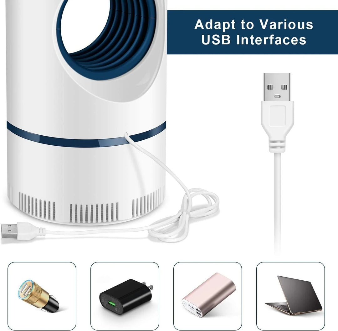 Indoor outdoor UV light trap showing cylindrical design and anti-escape chamber for captured insects