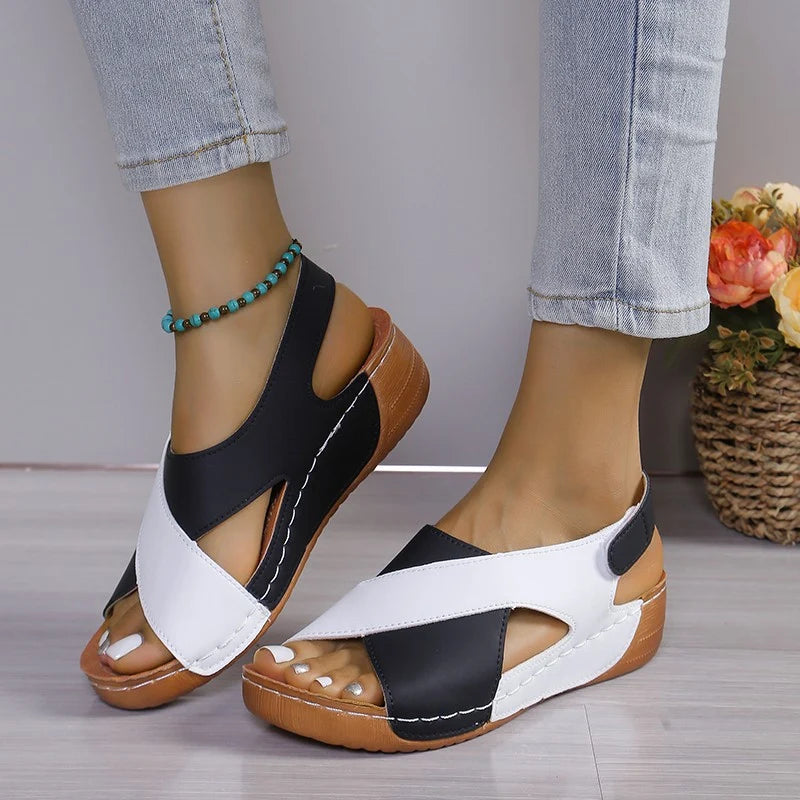 Back zip fastening detail on Women's Comfortable Everyday Wedge Sandals for easy on and off wear