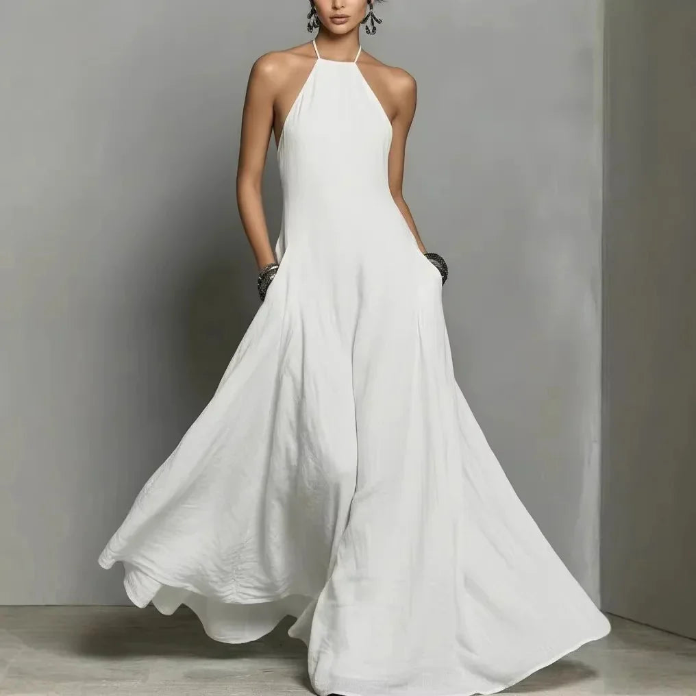 Halter neck maxi dress in pale blue with breathable fabric and effortless summer silhouette