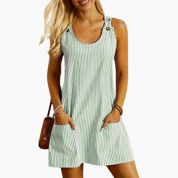 Sleeveless striped dress with structured woven fabric and comfortable relaxed silhouette