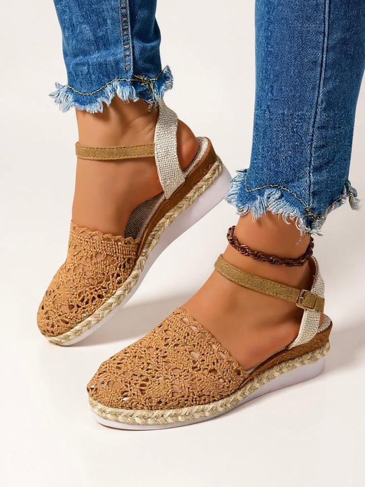 Full view of Boho Platform Sandals Crochet Woven Espadrille Women showing complete silhouette and woven espadrille base