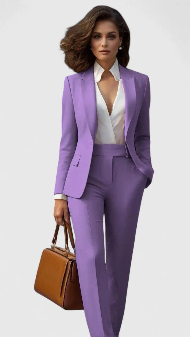 Matching blazer and trousers set with sharp tailoring and streamlined silhouette for office wear