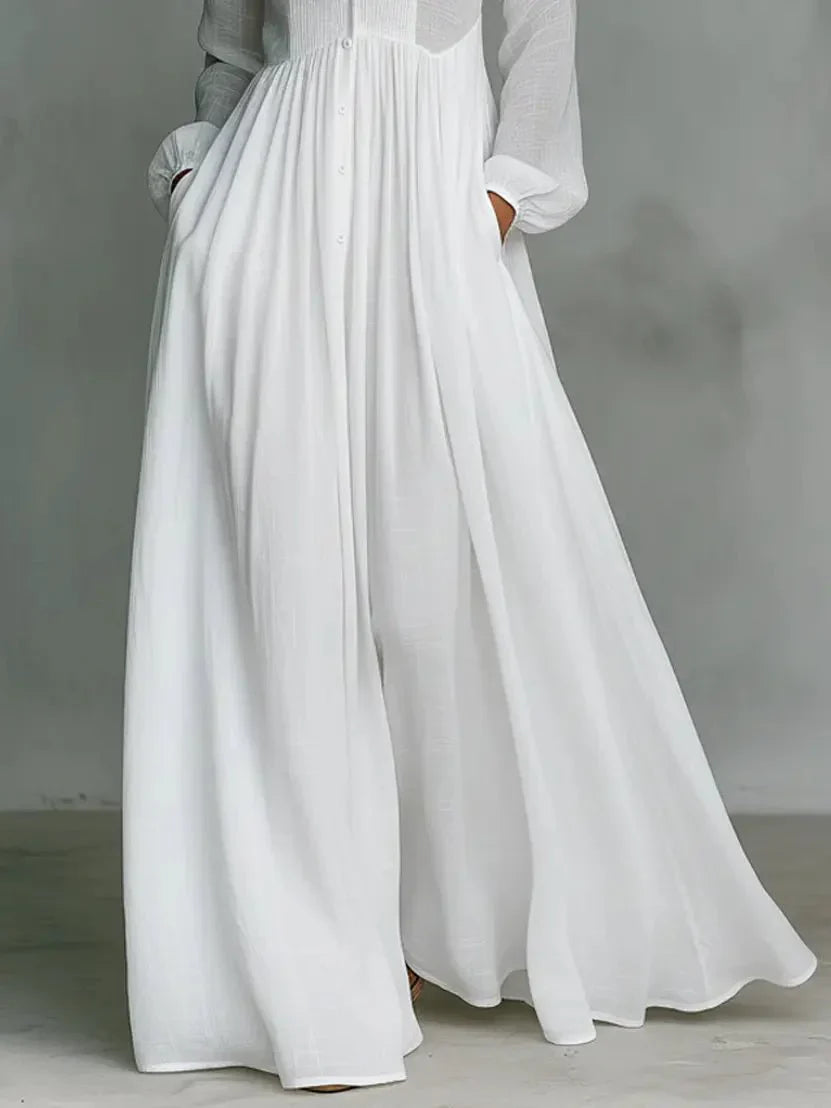 Back view of maxi dress showing button closure and relaxed fit
