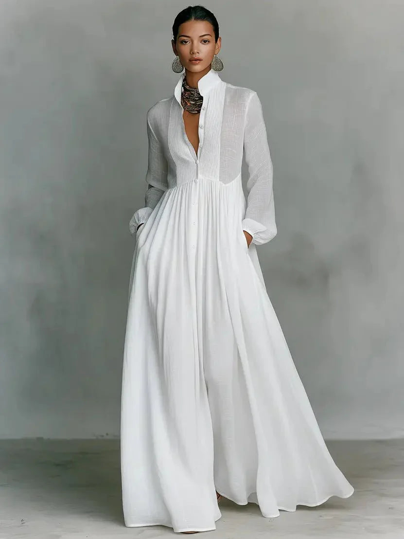 Maxi dress styled with accessories showing versatile daytime look