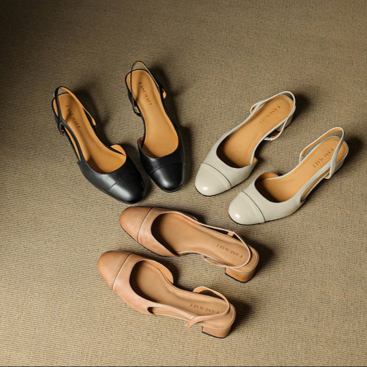 Women's block heel pumps in neutral tone with almond toe and slip-resistant sole