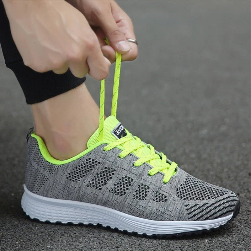 Top view of women's trainers showing wide toe box and breathable mesh upper