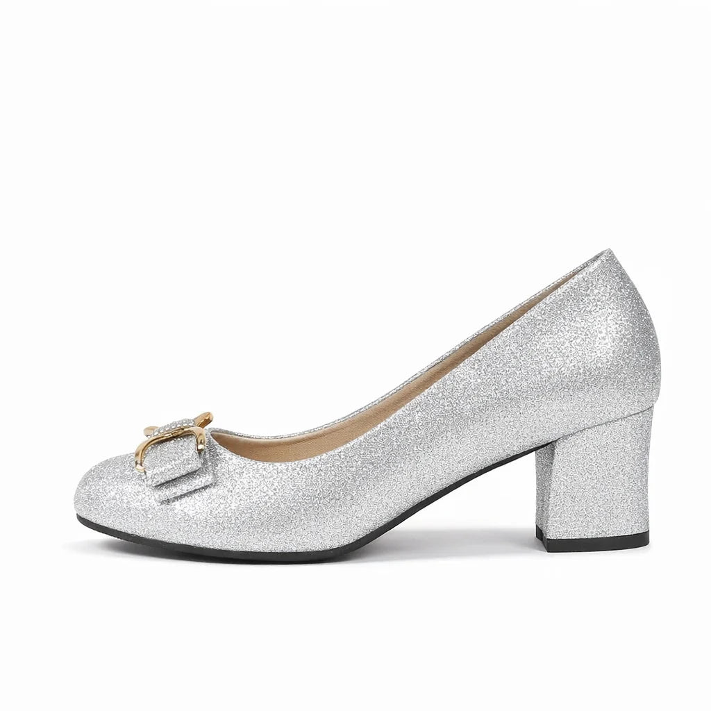 Bow Detail Block Heel Pumps in navy blue offering classic colour option for formal occasions