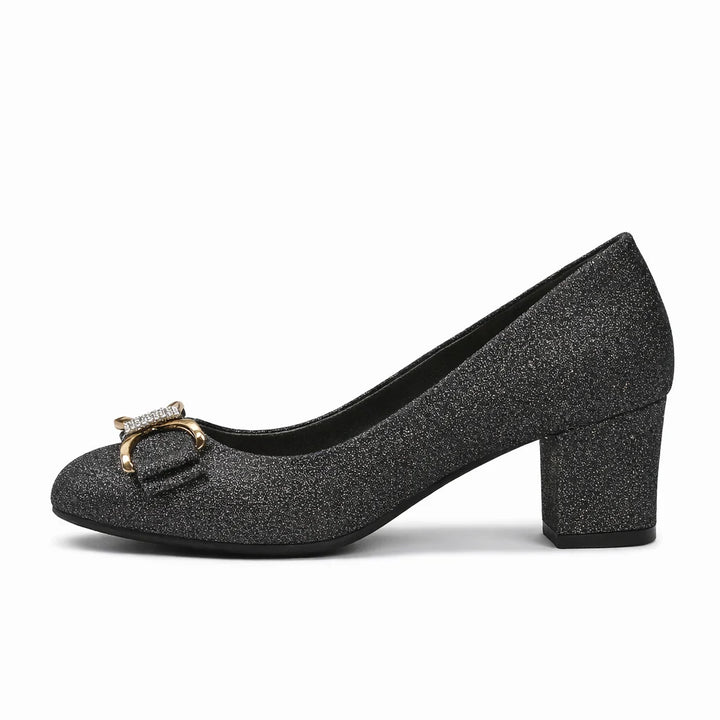 Bow Detail Block Heel Pumps in pink with feminine bow detail and stable block heel