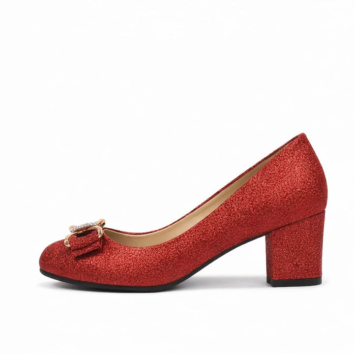 Bow Detail Block Heel Pumps in orange with bold colour and refined bow detail