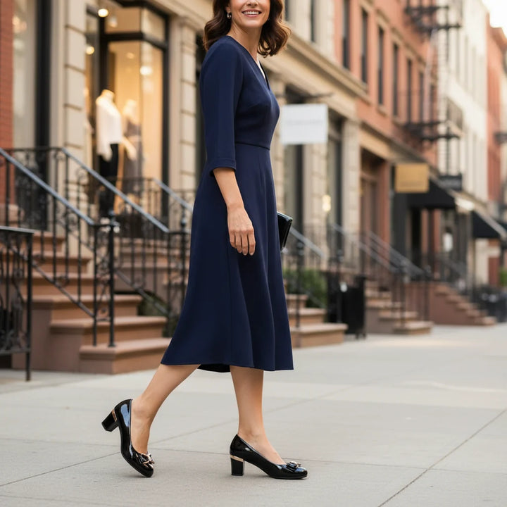 Rear view of Bow Detail Block Heel Pumps highlighting stable block heel construction and sleek silhouette