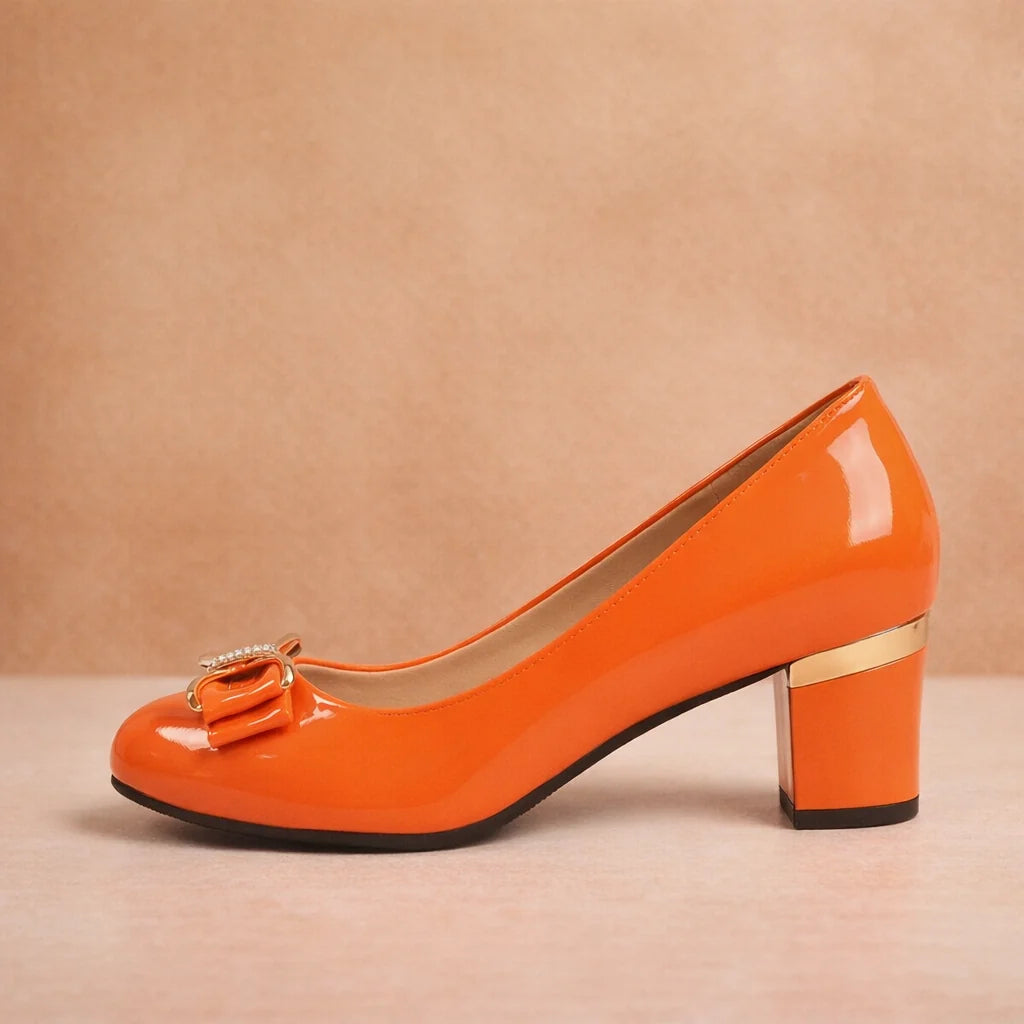 Insole view of Bow Detail Block Heel Pumps showing cushioned footbed for all-day comfort