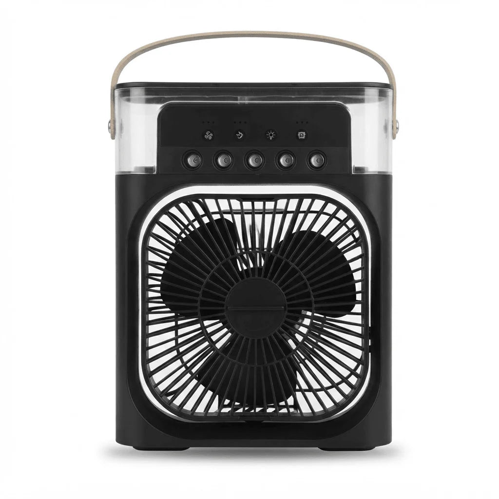Jack 3-in-1 Mini Air Cooler Fan – Portable Humidifier & LED Night Light, USB Desktop Air Conditioner Fan with carry handle and control panel