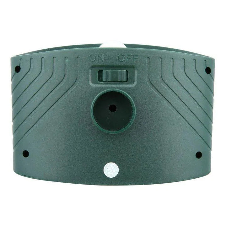 Garden stake-mounted ultrasonic repeller with solar charging panel for cordless operation