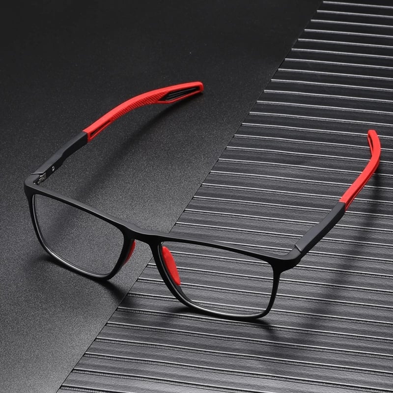 Close-up view of Sport Ultra-Light Anti-Blue Light Progressive Glasses showing rectangular lens shape and titanium construction