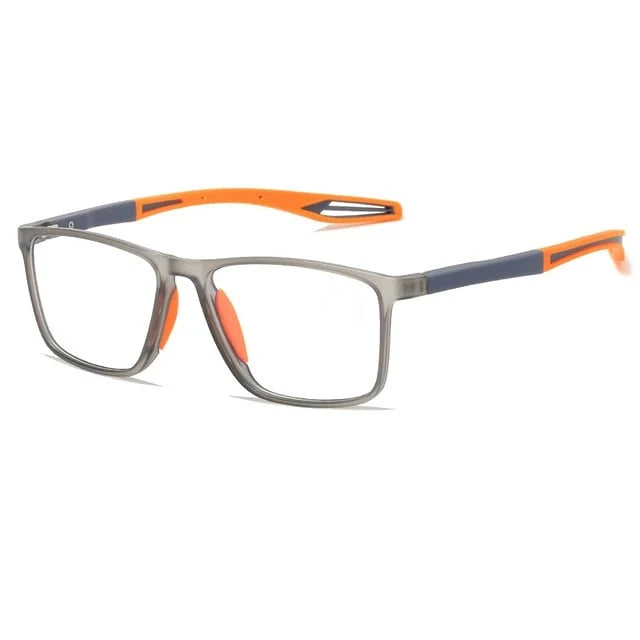 Sport Ultra-Light Anti-Blue Light Progressive Glasses temple tip detail with orange accent