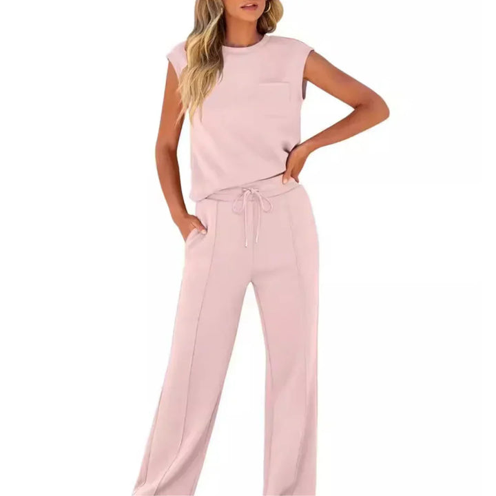 Woman styling Casual Summer Soft Lounge Set for casual summer wear with relaxed silhouette