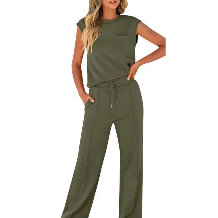 Full-length view of Casual Summer Soft Lounge Set in black showing coordinated two-piece design