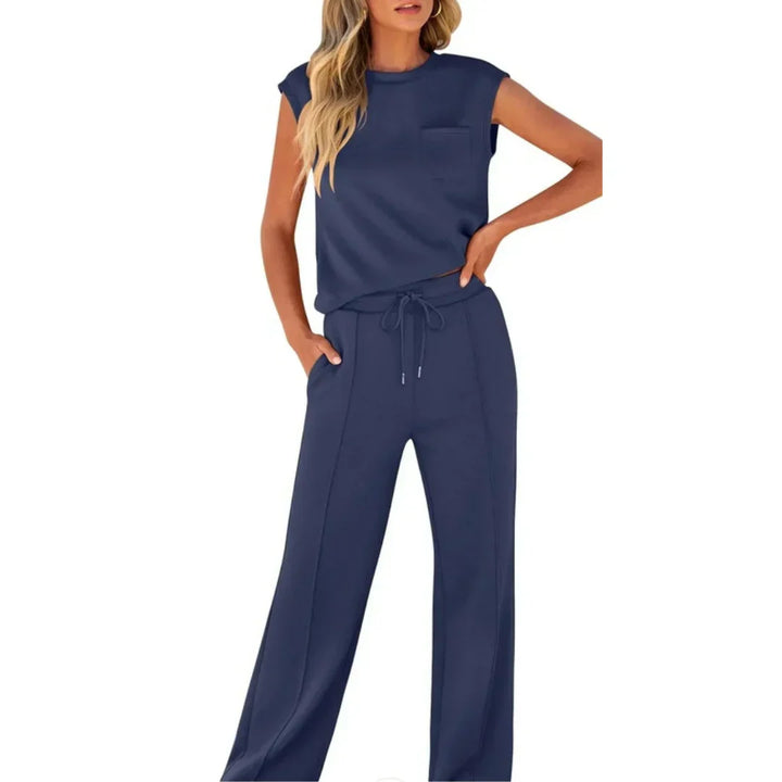 Back view of Casual Summer Soft Lounge Set displaying sleeveless top and straight-leg trouser cut