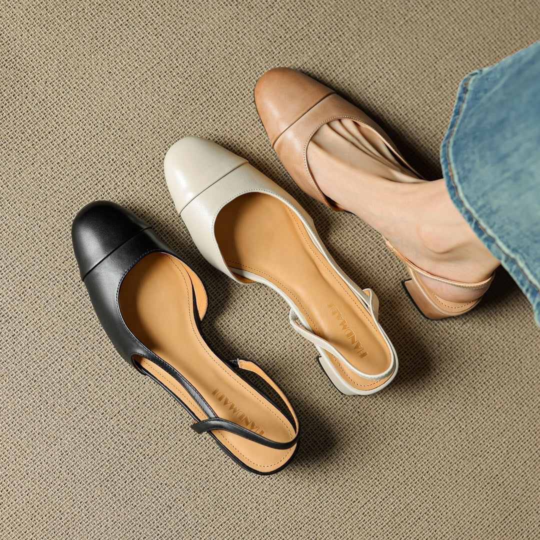 Women's block heel pumps with slip-resistant rubber sole and adjustable slingback fastening