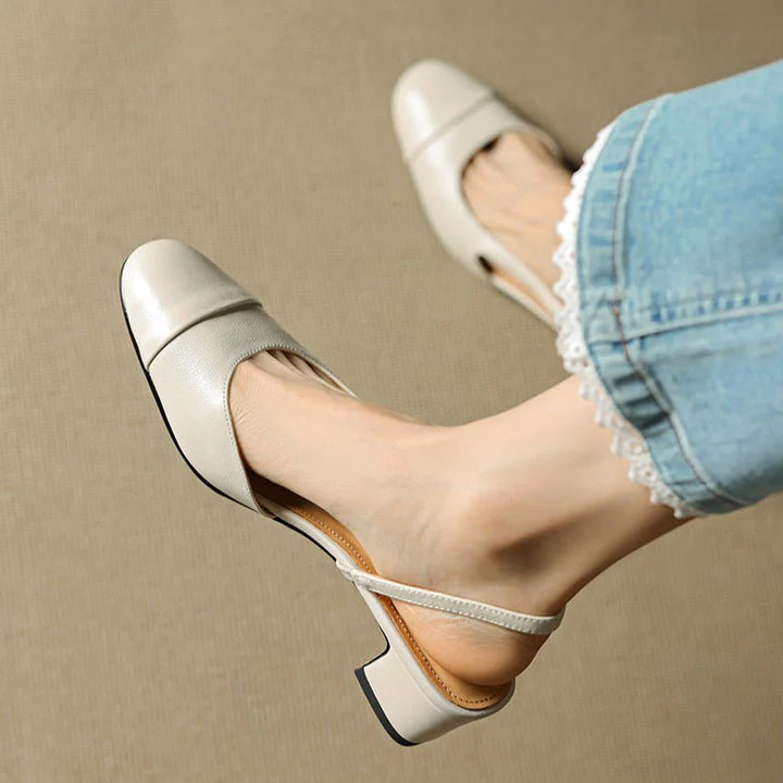 Almond-toe slingback pumps in neutral beige suitable for office and smart-casual wear