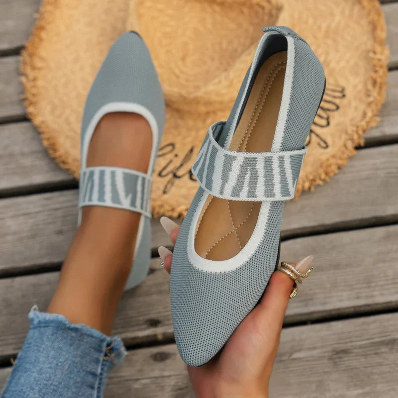 Women's Mary Jane flats in beige, versatile footwear for casual and office settings