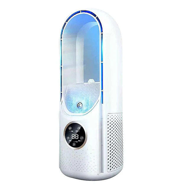 Compact air conditioner with bladeless technology and six fan speeds for versatile cooling options