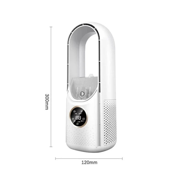 White portable air conditioner with safe bladeless design and quiet operation for peaceful environments