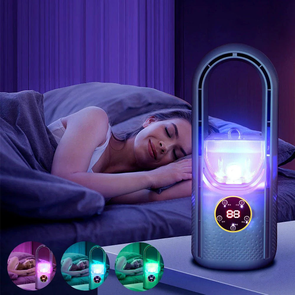 Portable bladeless cooling unit with safe airflow technology suitable for families with children and pets
